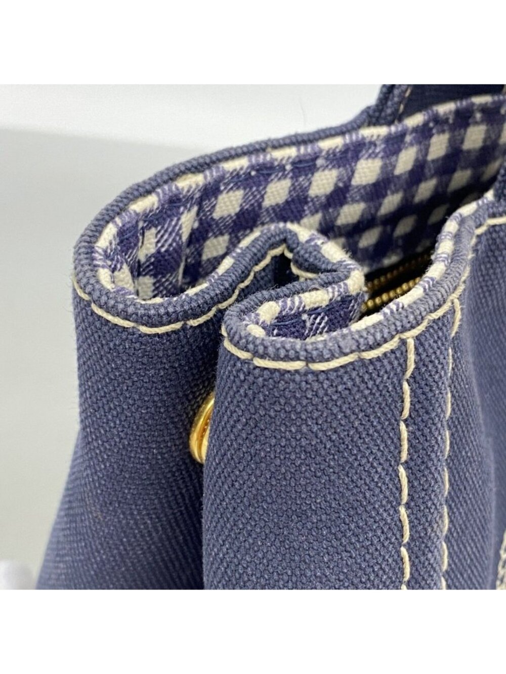 Prada Tote Canapa Canvas Navy Gold - Picture 7 of 10